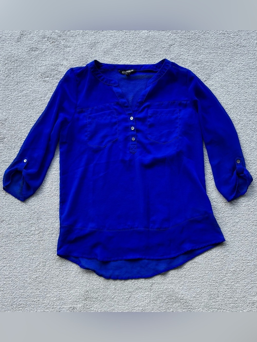 Express Sheer Women's Cobalt Blue Henley Blouse